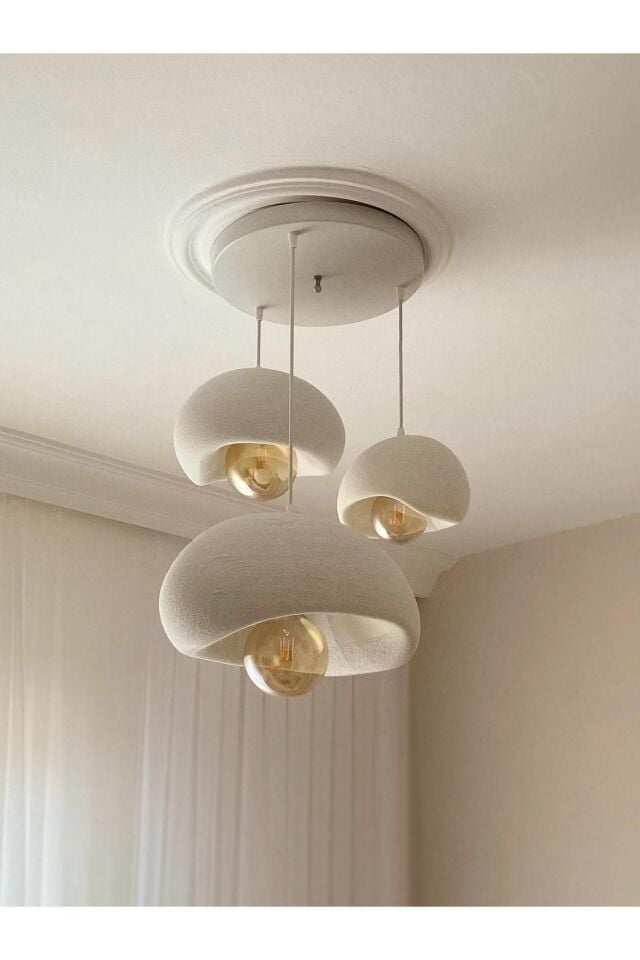 Beton Görünümlü 3’lü Sarkıt Avize (20–30–40 cm) – Rustik Dekoratif Aydınlatma