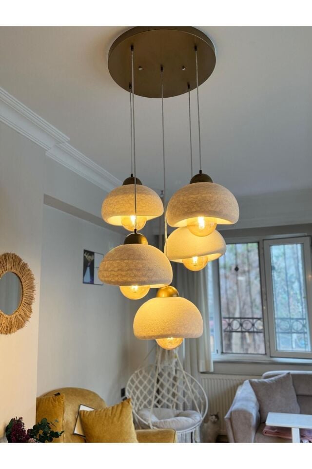 5 Li Sarkıt Avize E27 Modern Rustik  Avize Bohem Beton Görünüm (E27 Ampul Dahildir.)