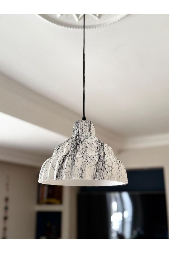 Tekli Sarkıt Bohem Mermer Avize Beton Görünüm E27 Modern Avize (E27 Ampul Dahildir.)