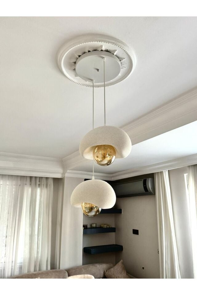 2 Li Sarkıt Avize Bohem Beton Görünüm Rustik E27 Modern Avize (E27 Ampul Dahildir.)