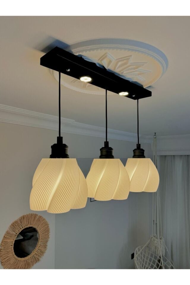 Luminaura Caka Tepsili 3 Lü Sarkıt Avize (SİYAH)