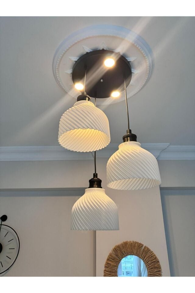 Radiance 3'lü Siyah Sarkıt Avize - 3 Başlıklı Avize Modern Tasarım Yatak Odası Salon Yemek Odası