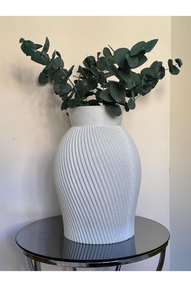 Modern Şık Ve Dekoratif Dayanıklı 30 Cm Boncuk Vazosu | Salon | Seramik Görünümlü Plastik Vazo