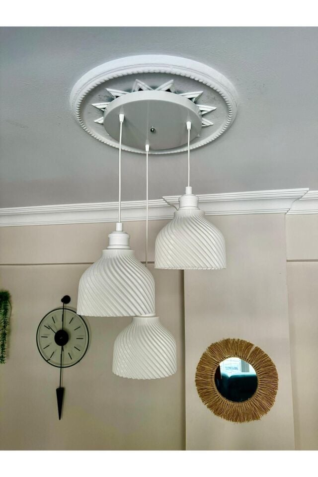 Elegan 3'lü Beyaz Sarkıt Avize - 3 Başlıklı Avize Modern Tasarım Yatak Odası Salon Yemek Odası