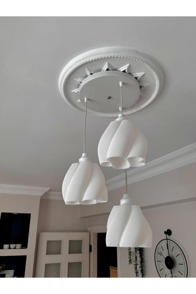 Luminaura 3'lü Beyaz Sarkıt Avize - 3 Başlıklı Avize Modern Bohem E27 Yatak Odası Salon Yemek Odası