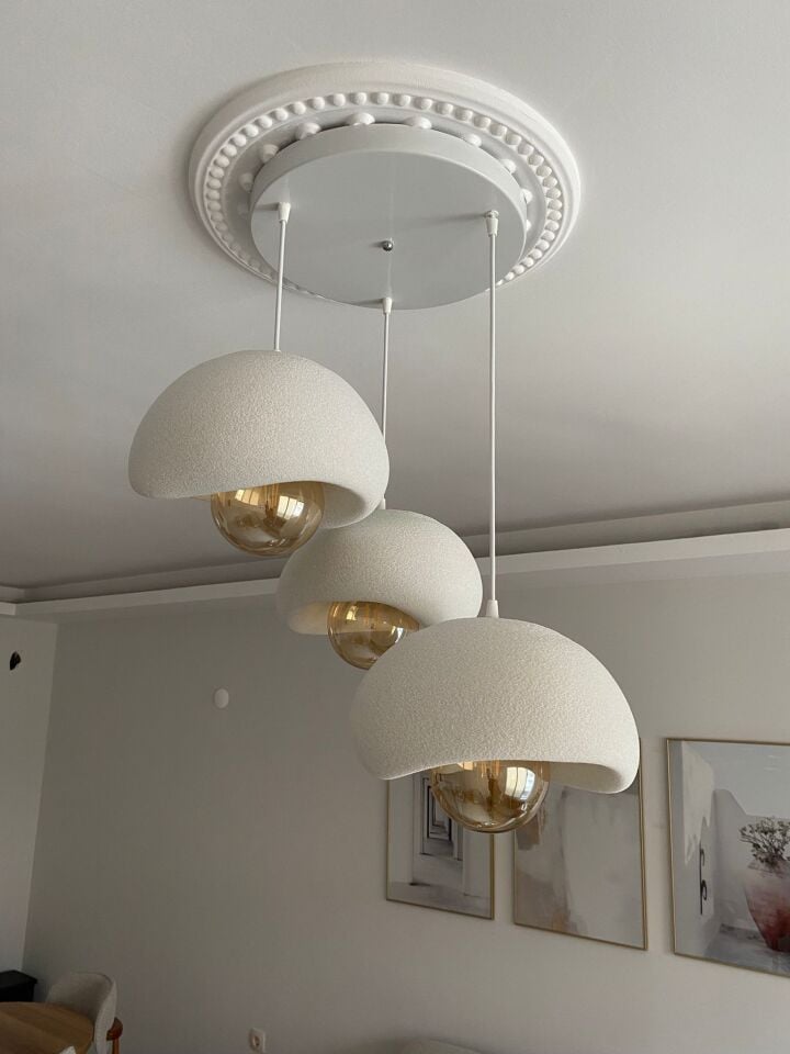 Beton Görünümlü E27 Ampül Hediyeli Sarkıt 3'lü Avize - 30 cm