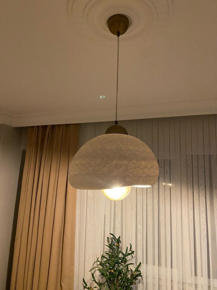 Beton Görünümlü 40 cm Tekli Avize - E27 Rustik Ampül Hediyedir. Beyaz veya Günışığı