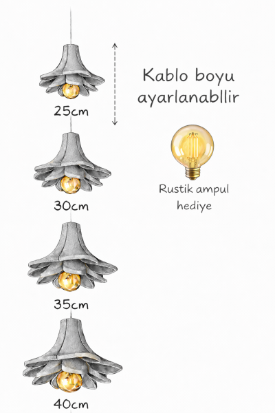 Tekli Lotus Sarkıt Avize Rustik E27 Modern Avize Bohem Beton Görünüm