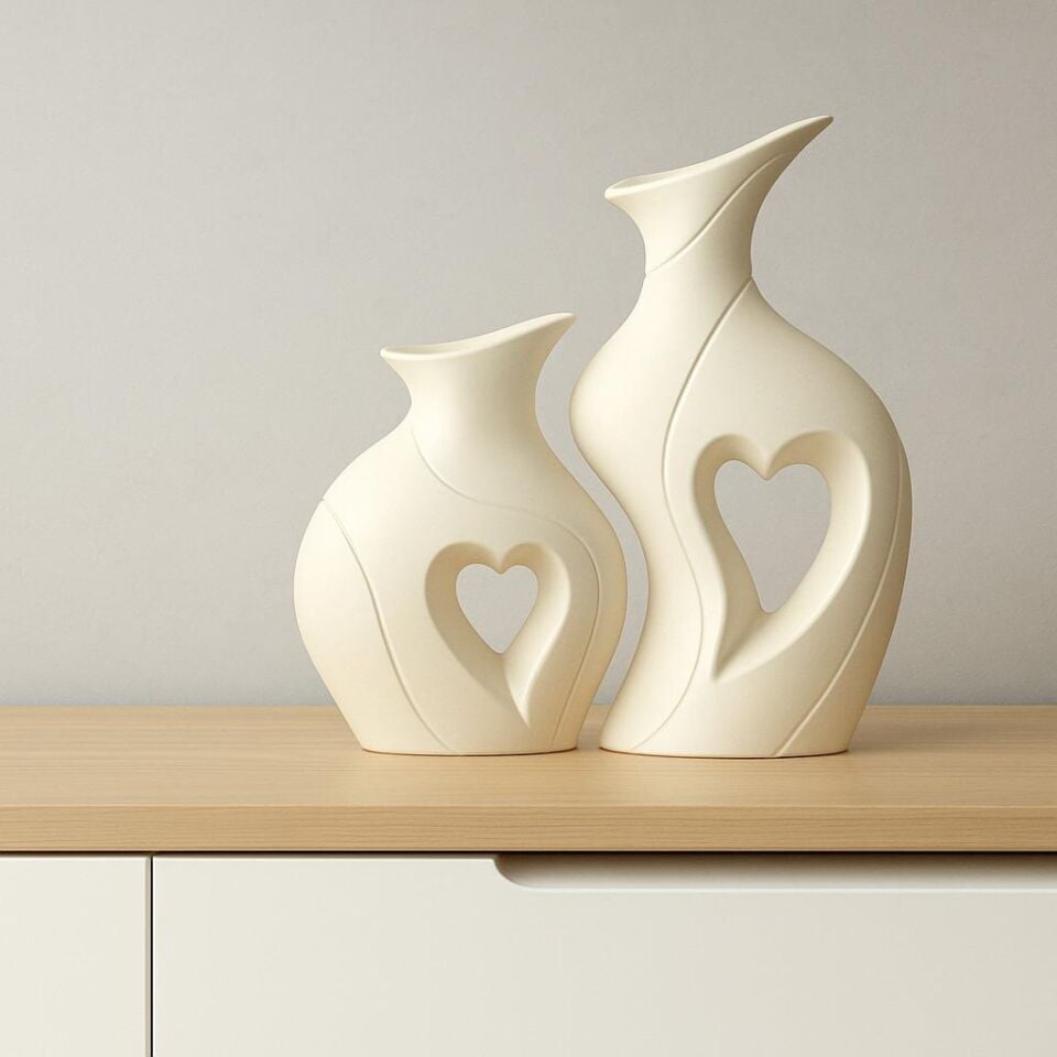 Modern Şık ve Dayanıklı İkili Vazo- Krem