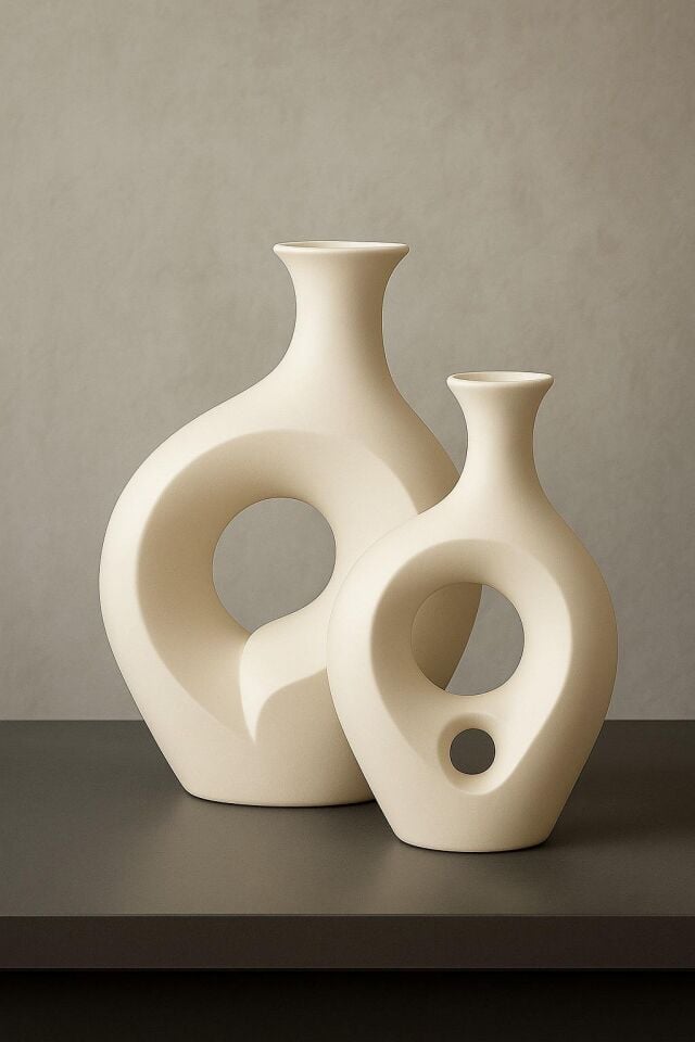 Modern Şık ve Dayanıklı İkili Vazo- Krem