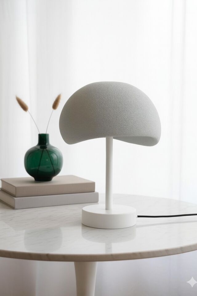 Beton Görünümlü Abajur - Beyaz