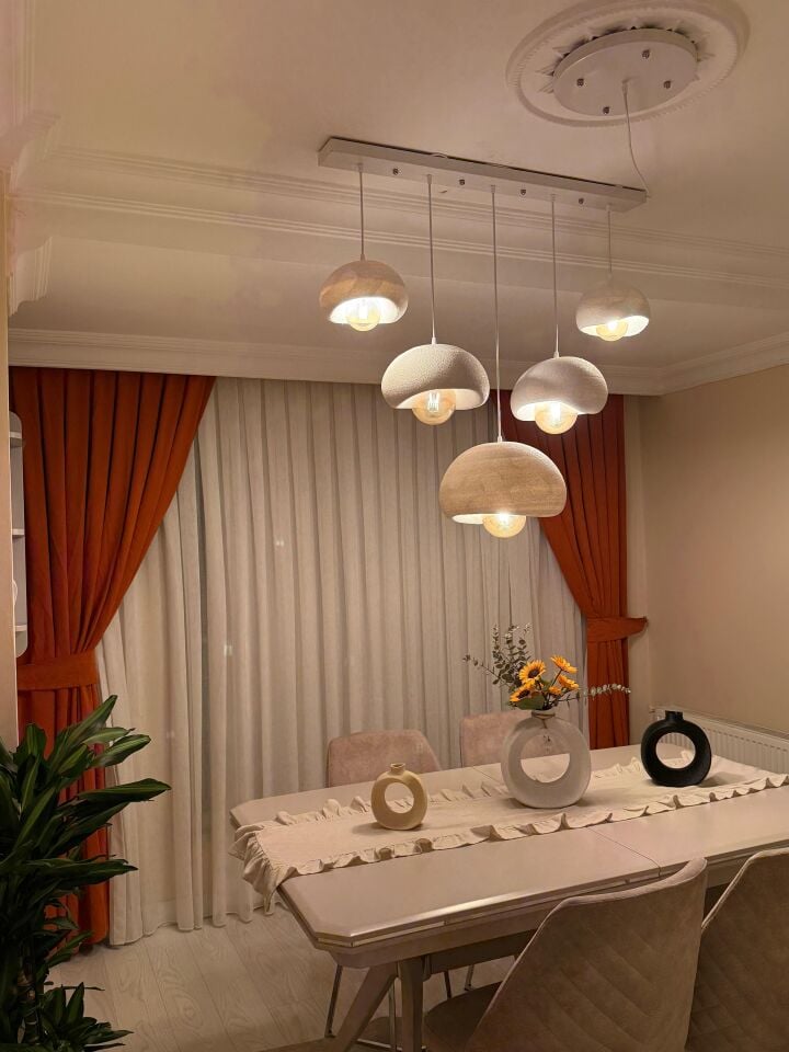 Beton Görünümlü 5'li Avize (Rustik Ampüller Hediyedir)