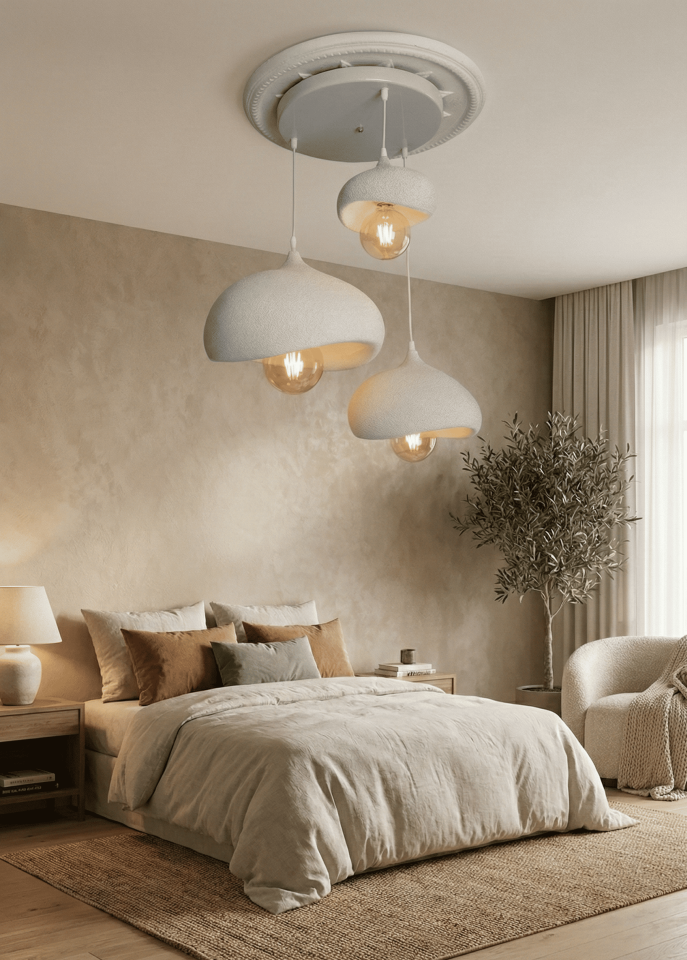 Modern 3’lü Sarkıt Avize - 20/30/40 cm Beton Dokulu Tasarım, Salon & Oturma Odası Aydınlatması