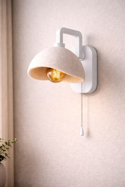 Beton Görünümlü Duvar Aplik – Zincir Anahtarlı Modern Duvar Lambası