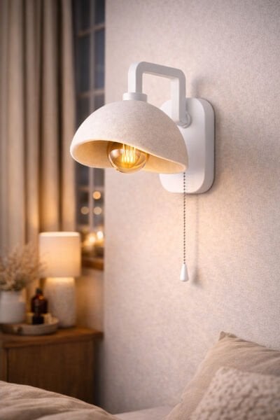 Beton Görünümlü Duvar Aplik – Zincir Anahtarlı Modern Duvar Lambası