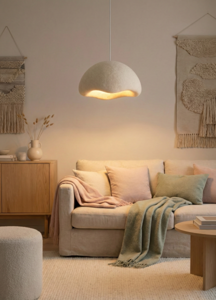 Modern Beton Sarkıt Avize - Minimal Dalga Formlu | E27 Ampullü